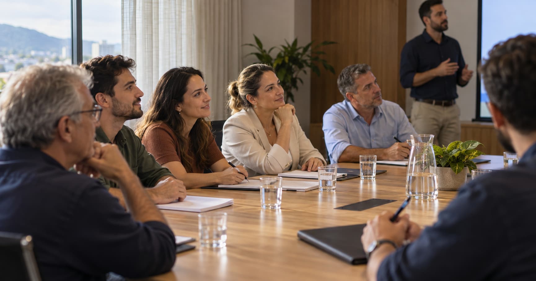Como funciona o consórcio: participantes de um grupo reunidos em assembleia, acompanhando o sorteio e os lances para contemplação